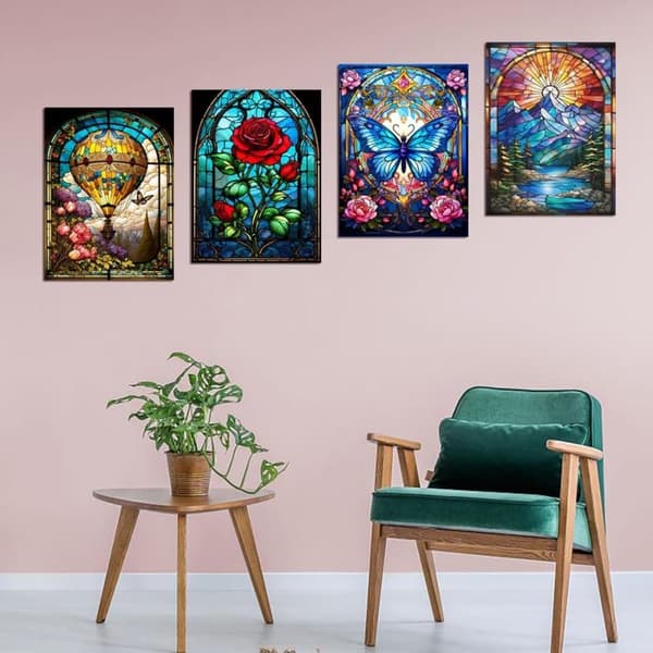 OBOSOE Diamond Painting 4 kpl – 5D timanttimaalaus 30x40cm värikkäät ruusukuviot täysi pora