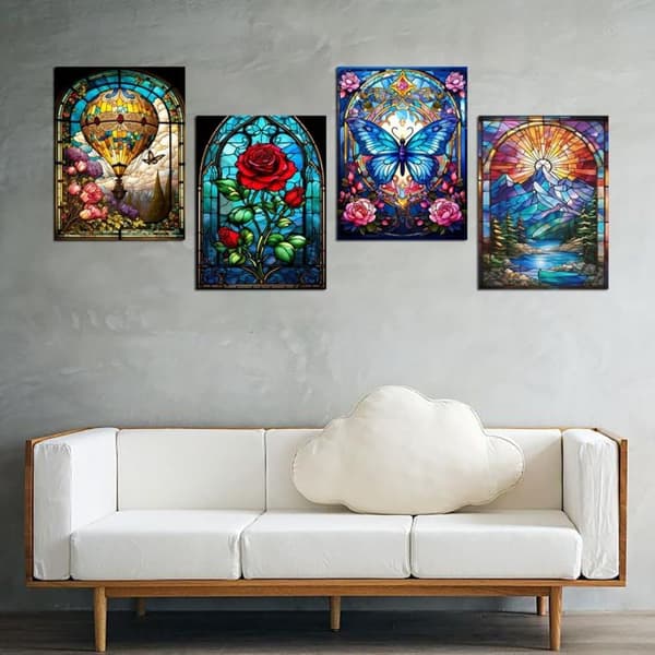 OBOSOE Diamond Painting 4 kpl – 5D timanttimaalaus 30x40cm värikkäät ruusukuviot täysi pora