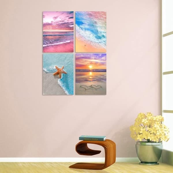 OBOSOE Diamond Painting 4 kpl – 5D timanttimaalaus 30x40cm ranta-aihe täysi pora