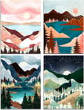 Miniatyrbillede 1 af 7: OBOSOE Diamond Painting 4-pak – 5D Diamantmaleri 30x40cm Abstrakt Landskab Fuld Boremaskine