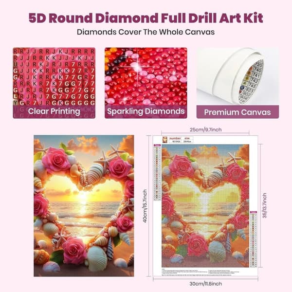 Bomclap diamantmaleri for voksne – strandlandskaber og blomster, 5D DIY diamantmaleri for begyndere