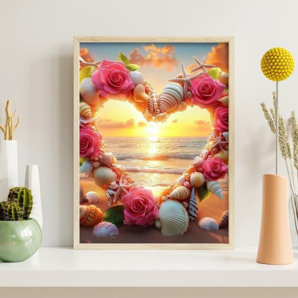 Bomclap diamantmaleri for voksne – strandlandskaber og blomster, 5D DIY diamantmaleri for begyndere