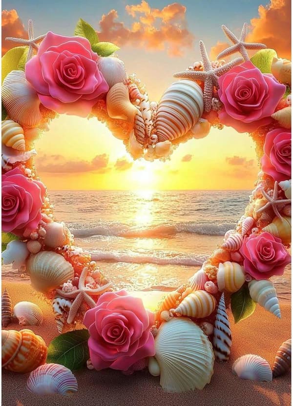 Bomclap diamantmaleri for voksne – strandlandskaber og blomster, 5D DIY diamantmaleri for begyndere