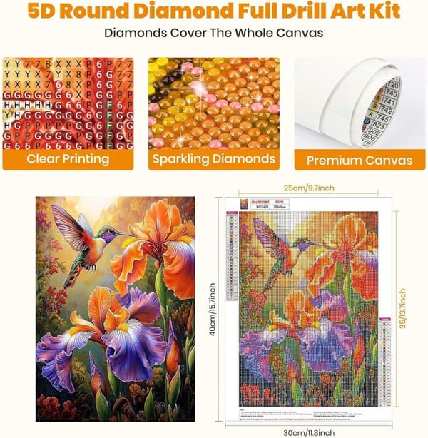 Bomclap Diamantmaleri for voksne – Fugle og blomster, 5D DIY Diamantmaleri for begyndere