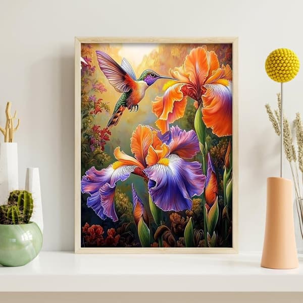 Bomclap Diamantmaleri for voksne – Fugle og blomster, 5D DIY Diamantmaleri for begyndere