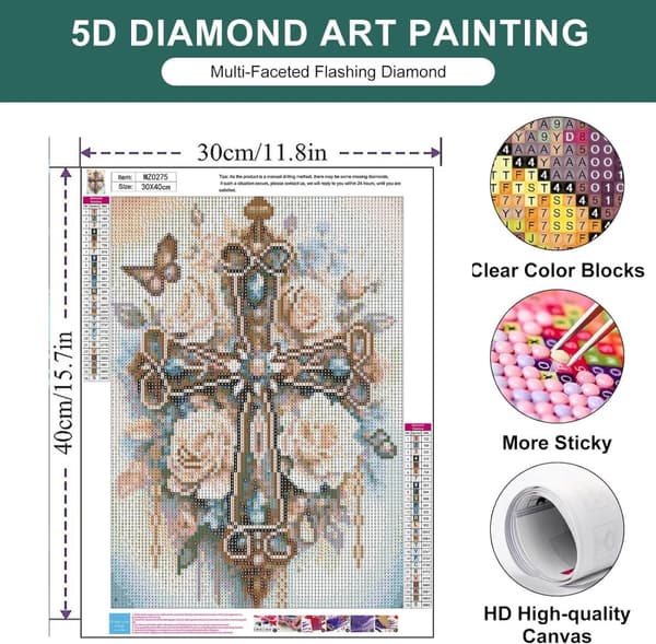 Bomclap Christian Cross Diamond Art 30x40 cm – 5D Diamantmaleri for voksne