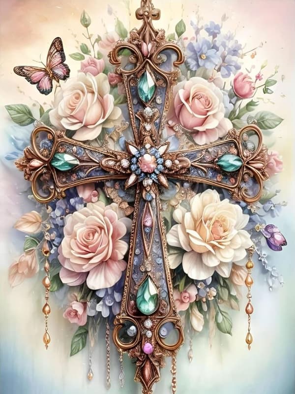 Bomclap Christian Cross Diamond Art 30x40 cm – 5D Diamantmaleri for voksne