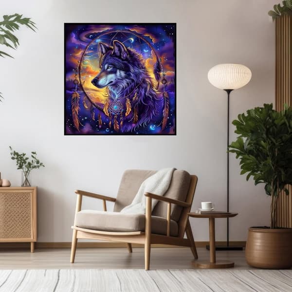 Bomclap Wolf & Dreamcatcher 35x35 cm – 5D-timanttitaide ja timanttimaalaus