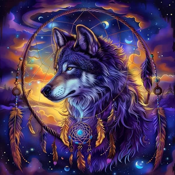 Bomclap Wolf & Dreamcatcher 35x35 cm – 5D-timanttitaide ja timanttimaalaus
