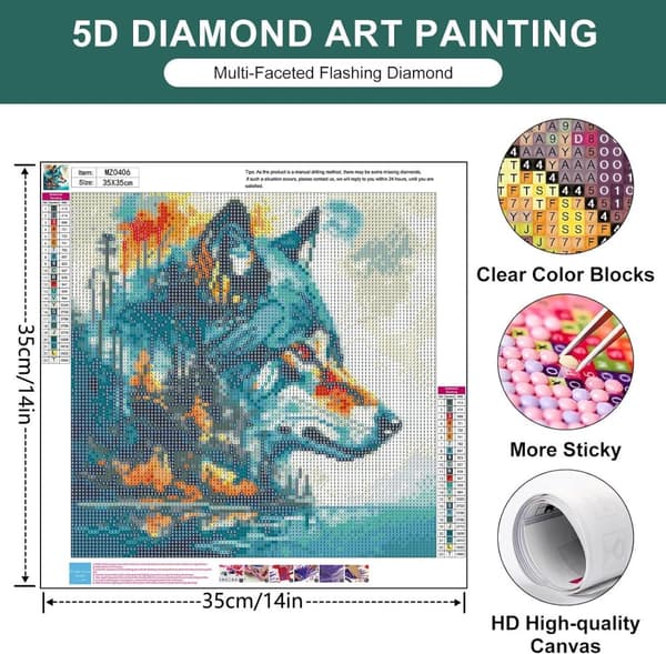 Bomclap Varg & Skog Diamond Art 35x35 cm – 5D Diamanttavla Nybörjarpaket
