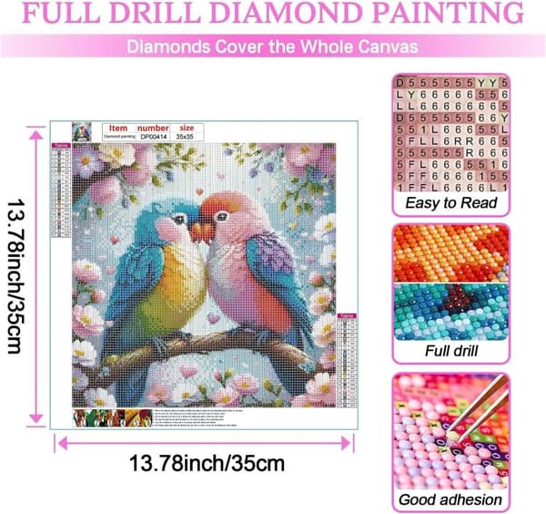 Bomclap 5D Fågel Diamantmålning Diamond Art Kit för Vuxna, Vårtema, 35x35cm