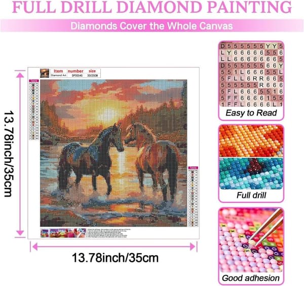 Bomclap 5D Hästar Diamantmålning Diamond Art Kit för Vuxna, Full Drill, 35x35cm