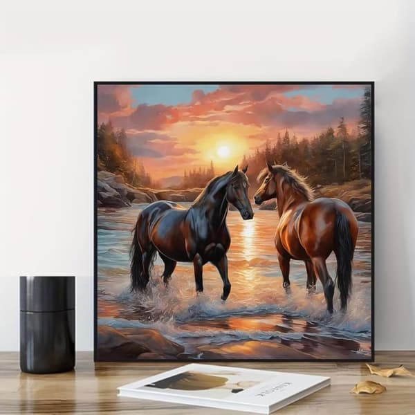Bomclap 5D Hästar Diamantmålning Diamond Art Kit för Vuxna, Full Drill, 35x35cm