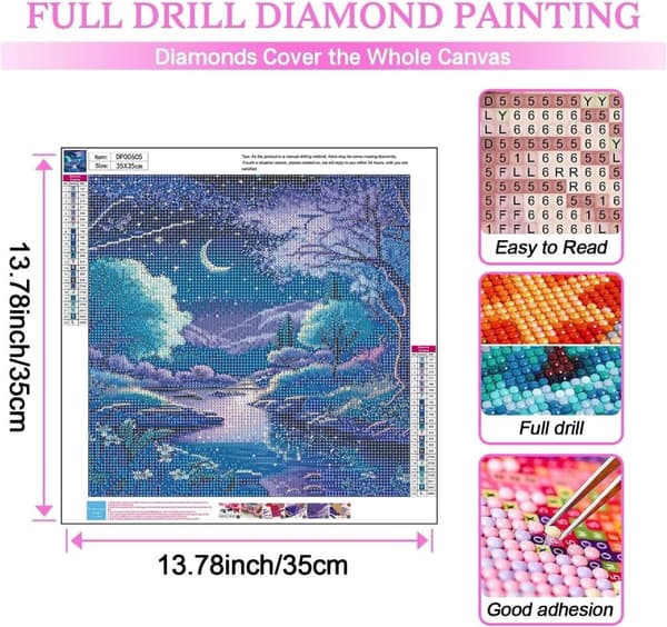Bomclap 5D Moon Light Landscape Diamond Painting Diamond Art Kit aikuisille, 35x35cm