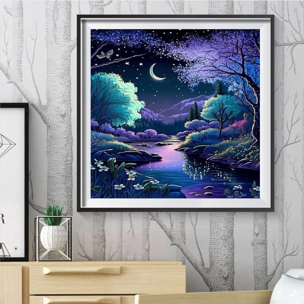 Bomclap 5D Moon Light Landscape Diamond Painting Diamond Art Kit aikuisille, 35x35cm