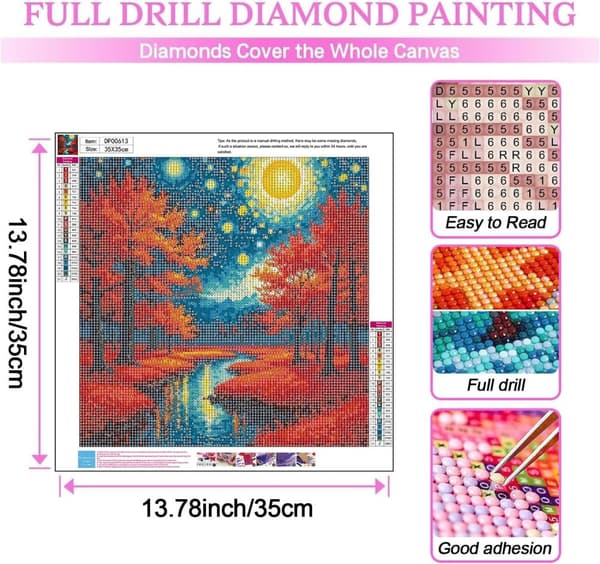 Bomclap 5D Landskab Diamant Maleri Diamant Kunst Kit, Månelys, Fuld Boremaskine, 35x35cm