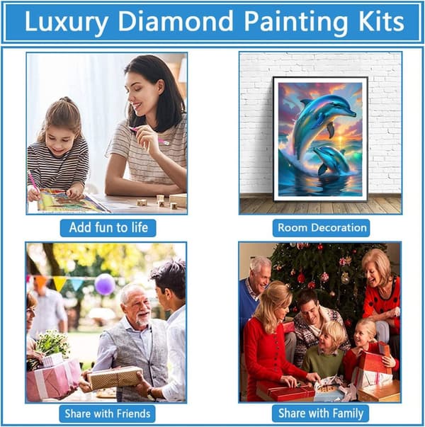Bomclap Delfiner Diamond Art Kit Diamantmaleri for voksne Begyndere Fuld Drill 30x40cm