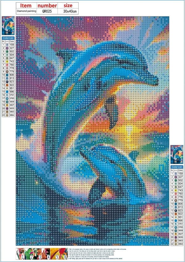 Bomclap Delfiner Diamond Art Kit Diamantmaleri for voksne Begyndere Fuld Drill 30x40cm