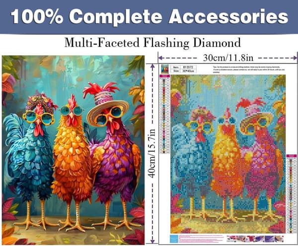 Bomclap Kyckling Diamond Art Kit Diamantmålning för Vuxna Väggdekor 30x40cm