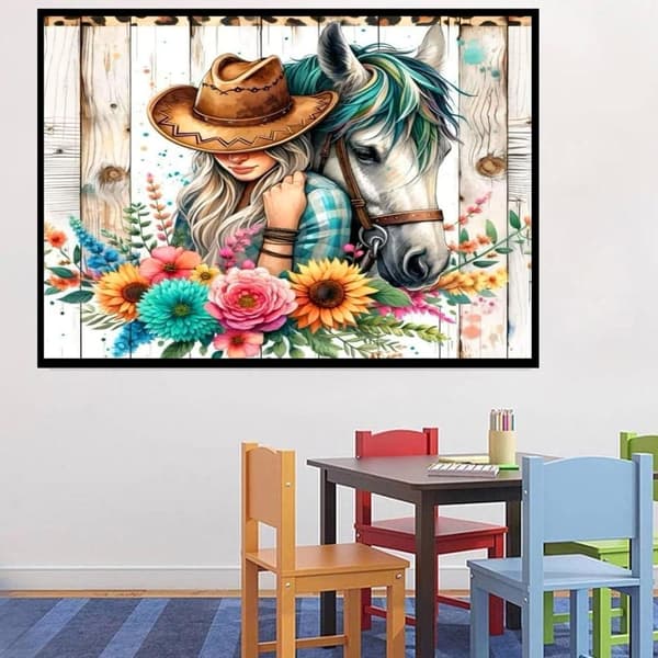 Bomclap Cowboy och Häst Diamond Art Kit Diamantmålning för Vuxna 30x40cm
