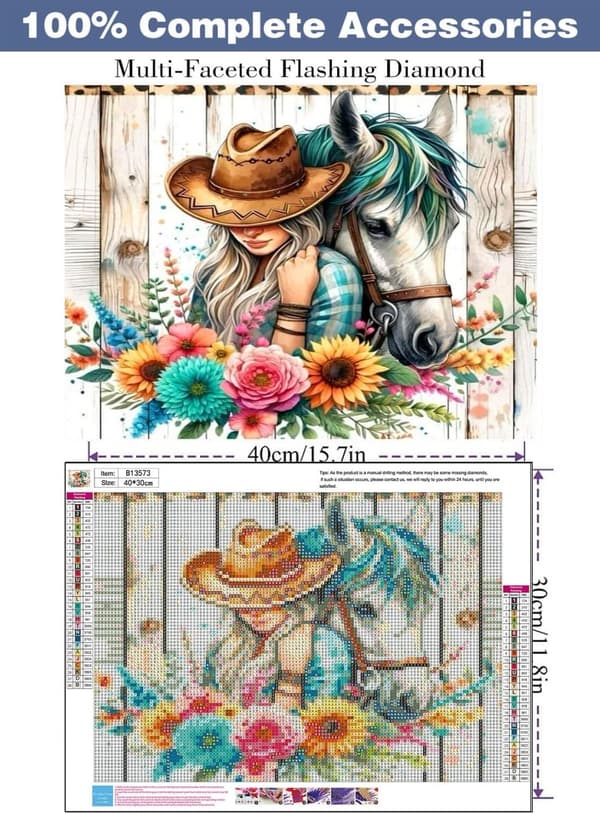 Bomclap Cowboy och Häst Diamond Art Kit Diamantmålning för Vuxna 30x40cm