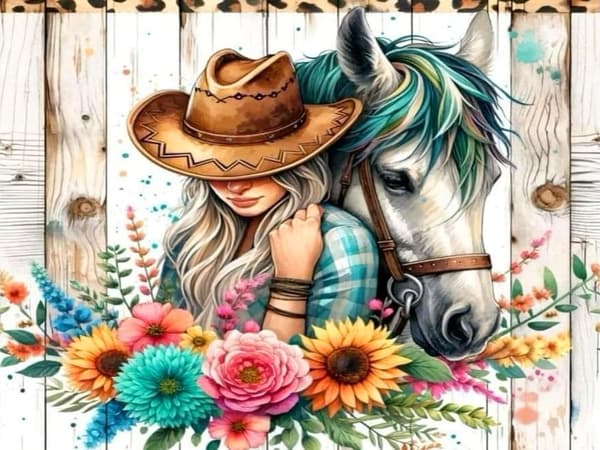 Bomclap Cowboy och Häst Diamond Art Kit Diamantmålning för Vuxna 30x40cm