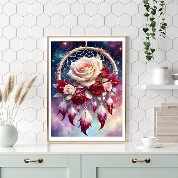 Bomclap Dream Catcher & Rose Diamond Art Kit Diamantmaleri til voksne 30x40cm