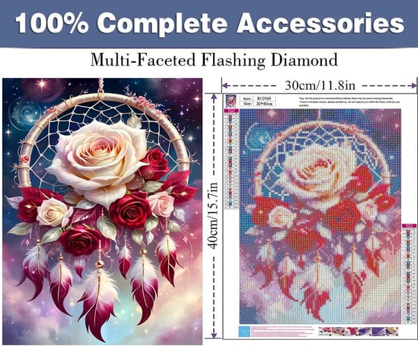 Bomclap Dream Catcher & Rose Diamond Art Kit Diamantmaleri til voksne 30x40cm