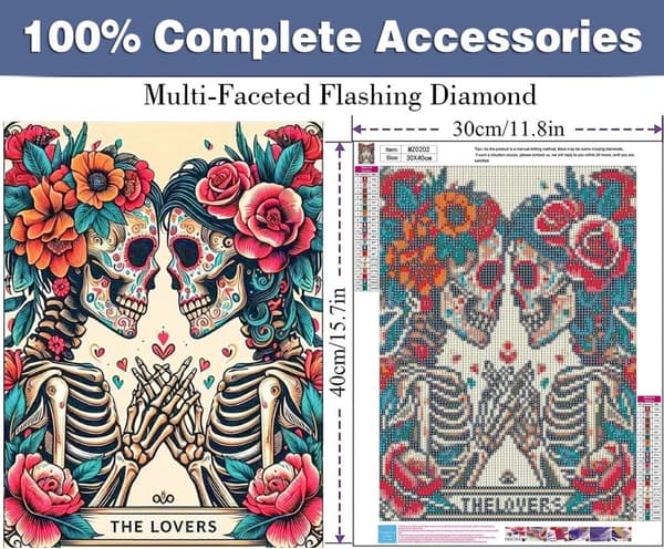 Bomclap kranium Valentine Diamond Art Kit diamantmaleri til voksne 30x40cm