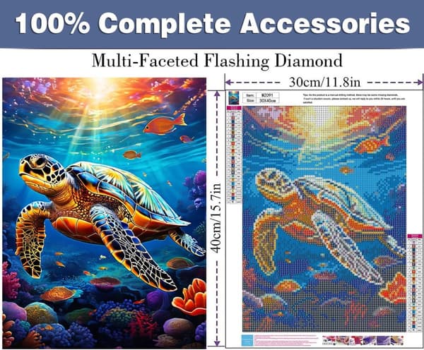Bomclap Sköldpadda Diamantmålning Diamond Art Kit för Vuxna Havstema 30x40cm