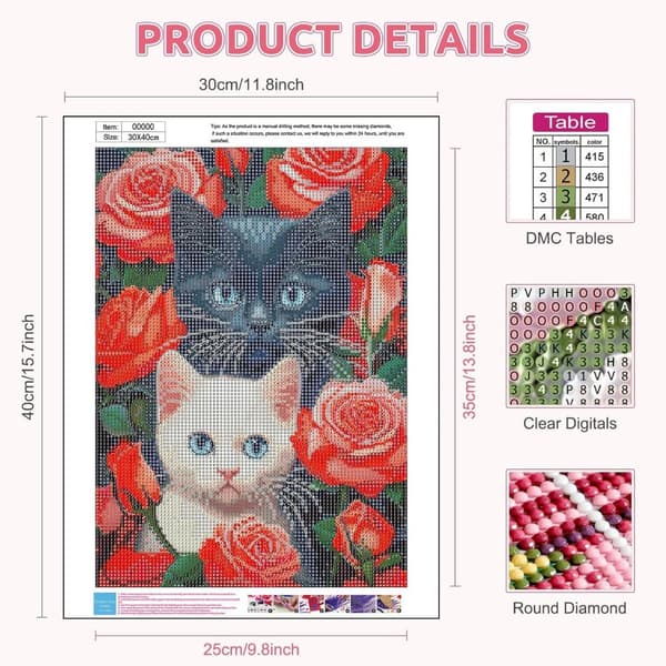 Bomclap Cat Diamond Painting Kit til voksne – Fuld boremaskine med runde 5D-diamanter