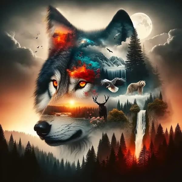 Bomclap Wolf & Forest 5D Diamantkunst til voksne, Diamantmaleri Fuld Drill 35x35cm