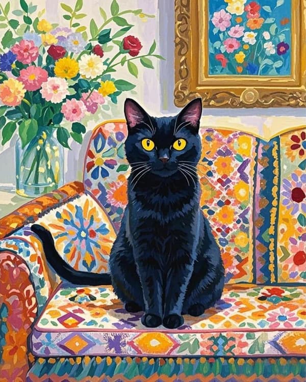 Bomclap Sort Kat 5D Diamant Kunst, Diamantmaleri til Voksne 30x40cm