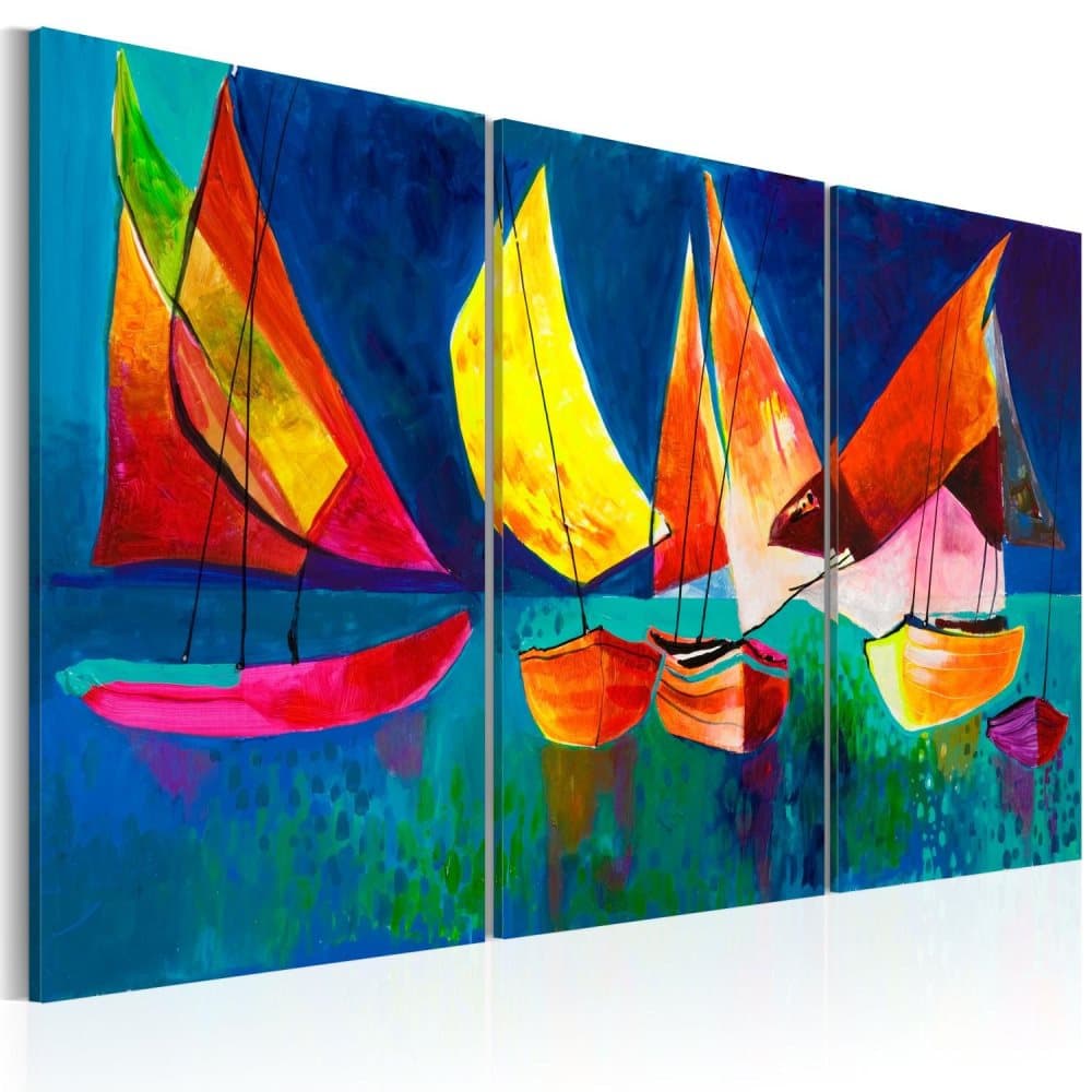 Håndmalet billede - Colourful sailboats