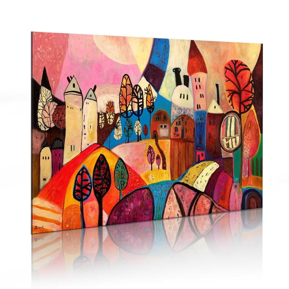 Håndmalet billede - Colourful village
