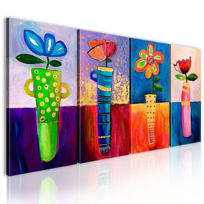 Håndmalet billede - Rainbow flowers