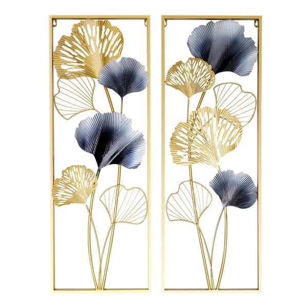 Ginkgo-lehdet Metalliseinätaide, Elegantti Kultainen Suunnittelu, Ihanteellinen Sisustukseen,Kultainen