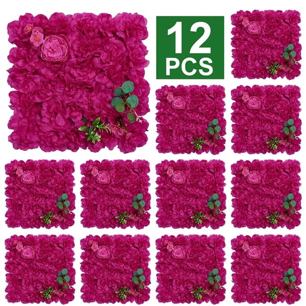 Kunstig Blomster Vægpanel, Silke Materiale, 12 stk Sæt,Roserød