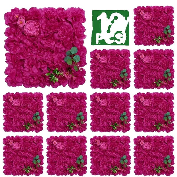Konstgjord Blomväggspanel, Silkesmaterial, 12-delars Set,Rosaröd