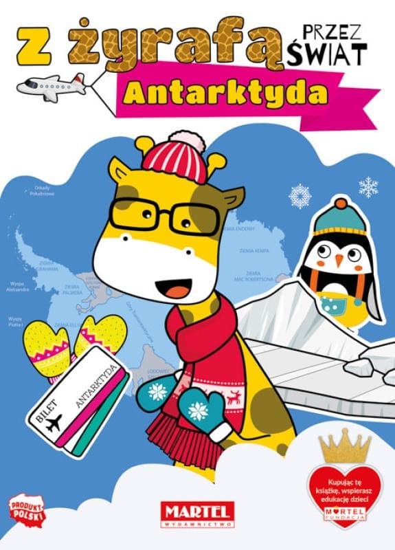 Farvelægningsside Med en giraf rundt om i verden "Antarctica" Martel