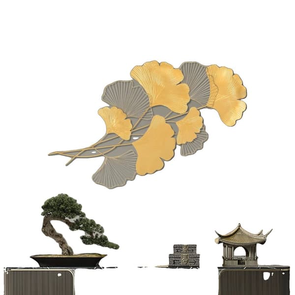 Vægdekoration Metal Ginkgo Blad Skulptur, Håndlavet Jernkunst, Klassisk Stil, Indendørs/Udendørs Brug