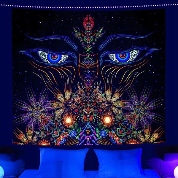 UV VÆGDEKORATION Fluorescerende BILLEDGOPP REFLEKTIV 150x150cm Øjne