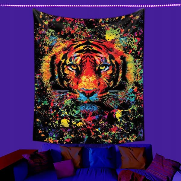 UV-vægdekoration Fluorescerende billedtæppe reflekterende 150 cm XXL Tiger