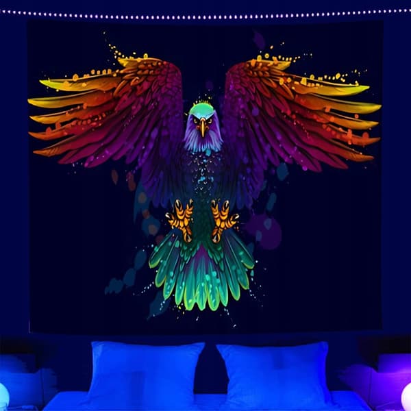 UV-SEINÄKORISTE Fluoresoiva HEIJASTAVA TAULANUOLISET KUVIOT 150x150cm Kotka