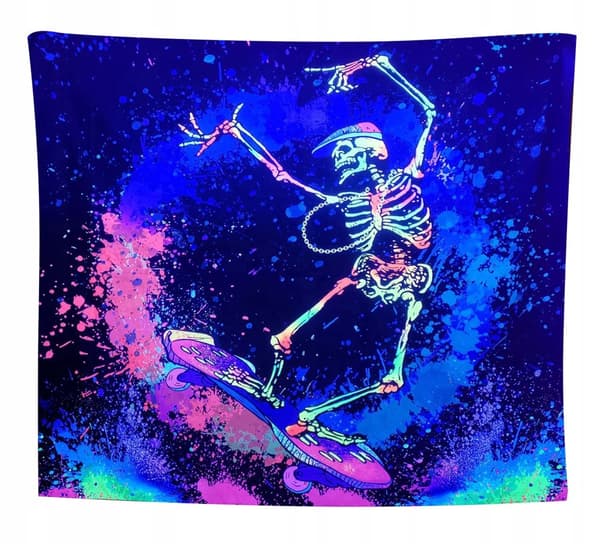 VÆGDEKORATION UV-BILLEDE Fluorescerende GOBELTÆN REFLEKTIV Skeletskøjte