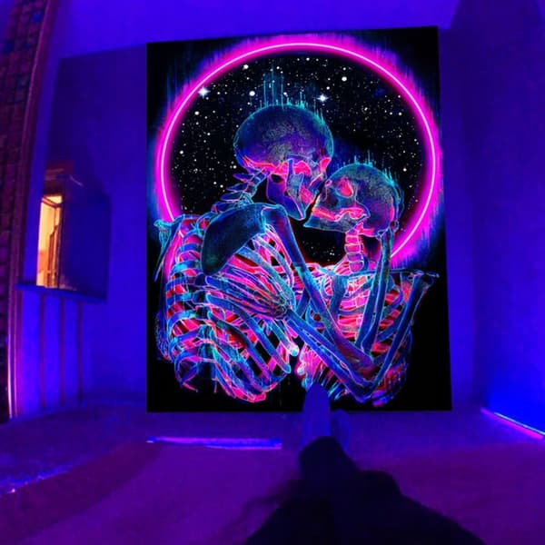 UV-VÄGGDEKORATION Fluorescerande TAVELBESÄTTNING REFLEKTERANDE 150x150cm Sol