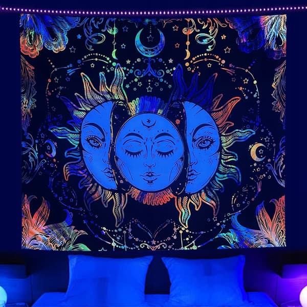 UV-VÄGGDEKORATION Fluorescerande TAVELBESÄTTNING REFLEKTERANDE 150x150cm Sol