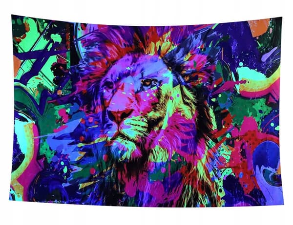 UV-VÆGDEKORATION Fluorescerende BILLEDGOPP REFLEKTIV 150x150cm XL Løve