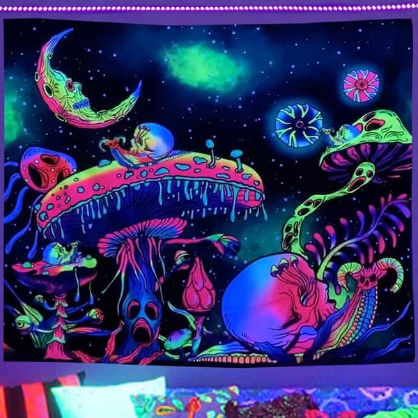 UV-VÆGDEKORATION Fluorescerende BILLEDGOPP REFLEKTERENDE 150x150cm Svampe