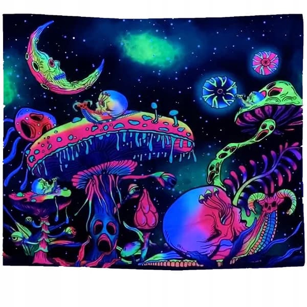 UV-VÆGDEKORATION Fluorescerende BILLEDGOPP REFLEKTERENDE 150x150cm Svampe